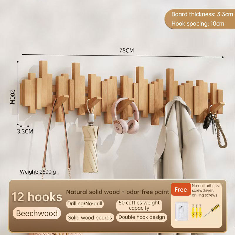 Solid Wood Hanger, Piano Key Wall Hook, Adhesive Back-of-Door Coat Hook, No Drill Entryway Organizer.