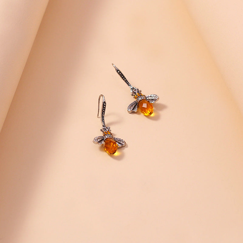 Zircon Bee Earrings Crystal-Encrusted Vintage Little Bee Earrings