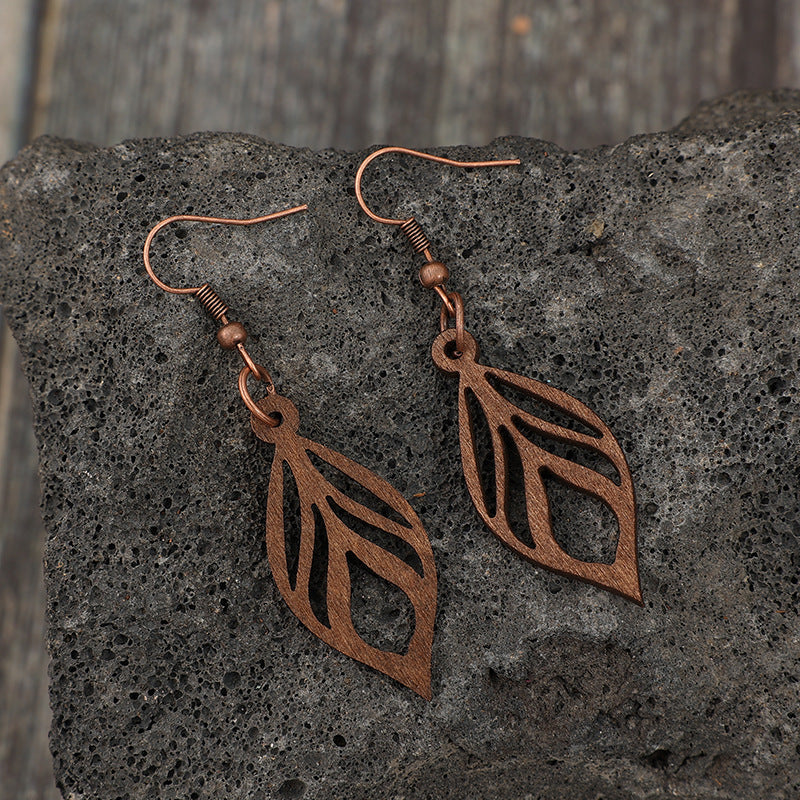 Retro-style Leaf-shaped Minimalist Ethnic-style Personalized Wooden Earrings