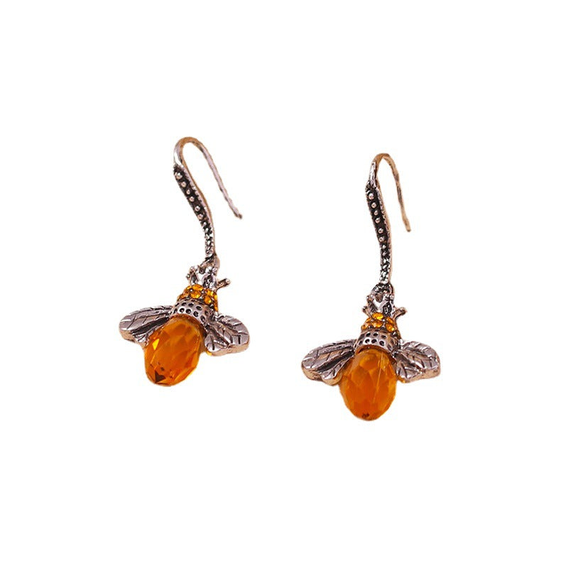 Zircon Bee Earrings Crystal-Encrusted Vintage Little Bee Earrings