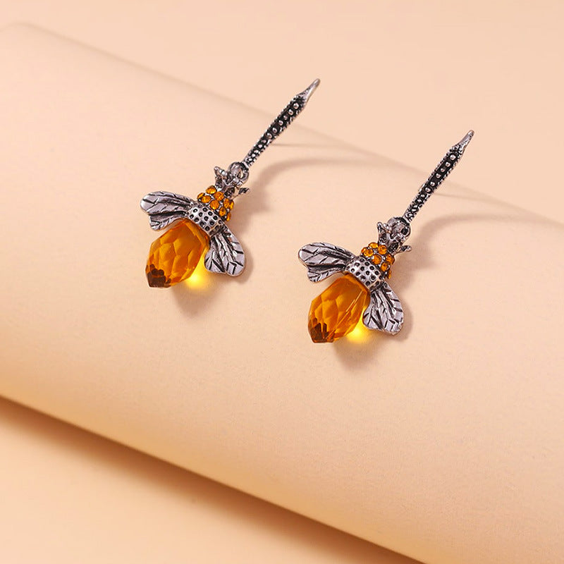 Zircon Bee Earrings Crystal-Encrusted Vintage Little Bee Earrings
