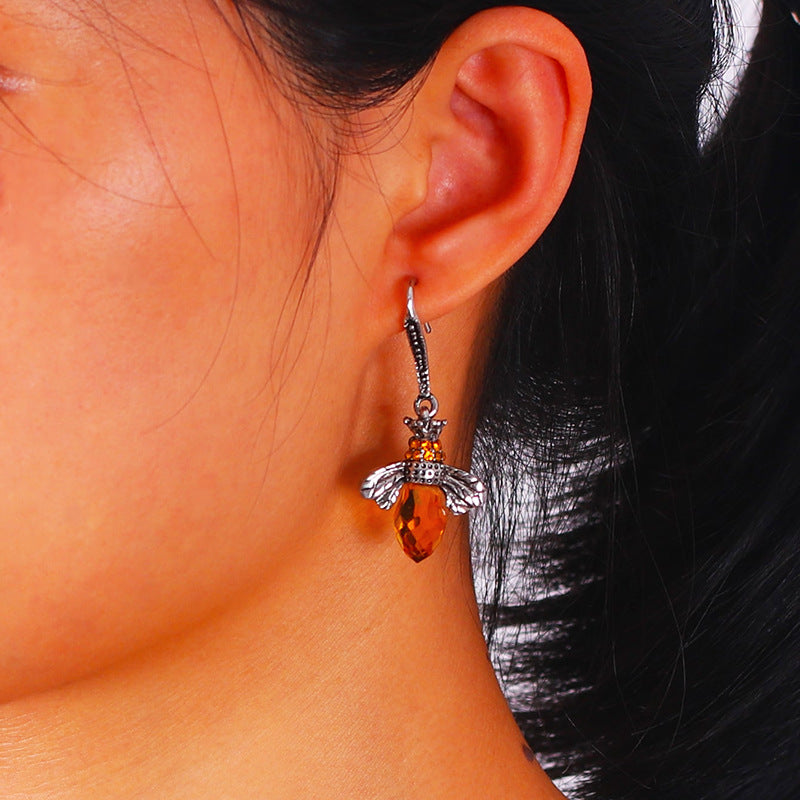 Zircon Bee Earrings Crystal-Encrusted Vintage Little Bee Earrings