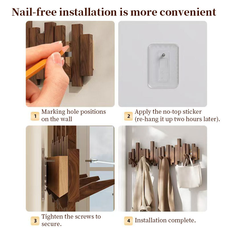 Solid Wood Hanger, Piano Key Wall Hook, Adhesive Back-of-Door Coat Hook, No Drill Entryway Organizer.