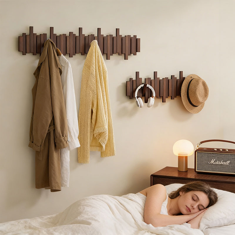 Solid Wood Hanger, Piano Key Wall Hook, Adhesive Back-of-Door Coat Hook, No Drill Entryway Organizer.