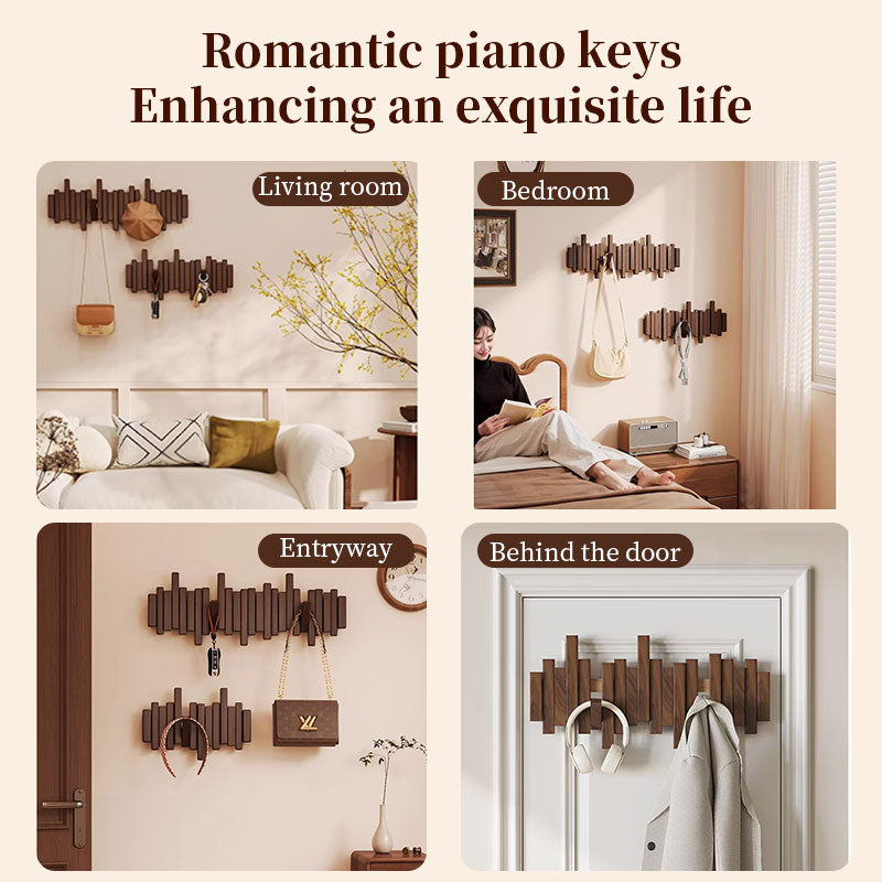 Solid Wood Hanger, Piano Key Wall Hook, Adhesive Back-of-Door Coat Hook, No Drill Entryway Organizer.