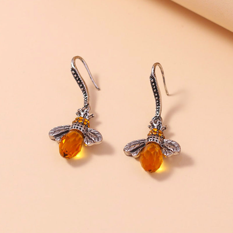 Zircon Bee Earrings Crystal-Encrusted Vintage Little Bee Earrings
