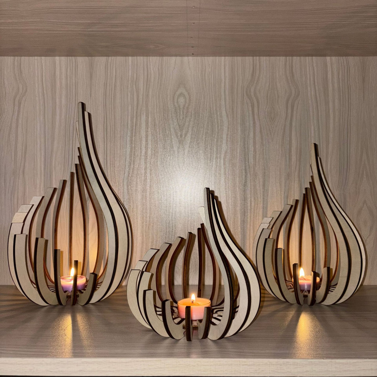 New Arrival Wooden Candle Holder Table Decor Gift Lotus-Shaped Display Shelf