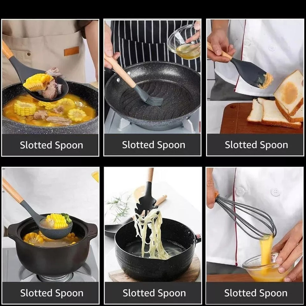 14-Piece Silicone Kitchen Utensils Set Non-stick Cooking Spoon And Baking Tools---Black