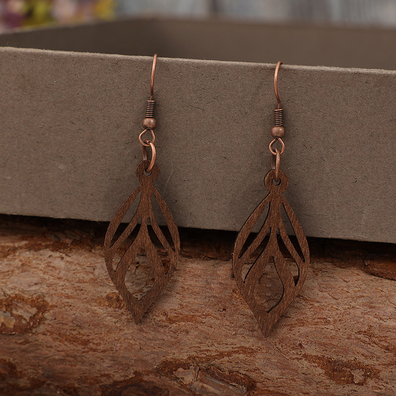 Retro-style Leaf-shaped Minimalist Ethnic-style Personalized Wooden Earrings